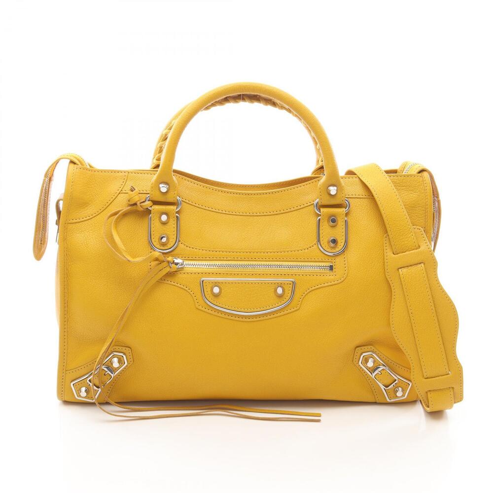 Balenciaga Metallic City Handbag Leather Yellow